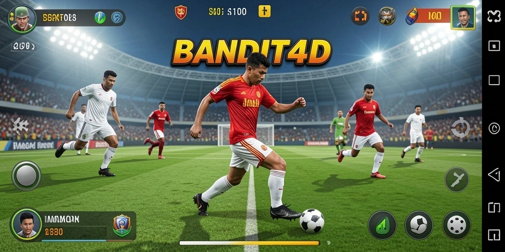 Screenshot utama <strong>BANDIT4D</strong> menampilkan momen seru dalam pertandingan sepak bola.