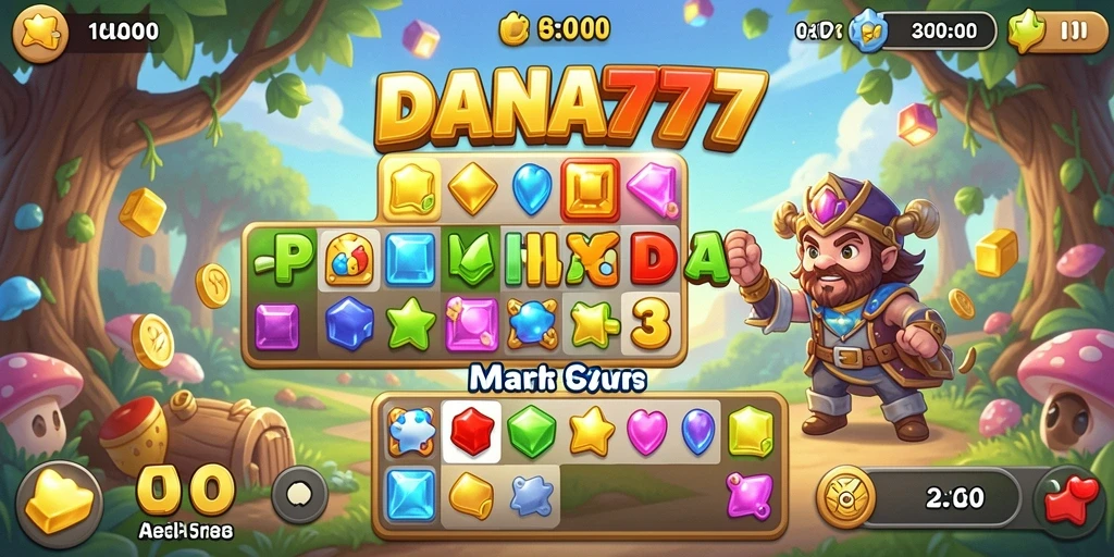 Tampilan gameplay Match-3 DANA777 yang seru dan penuh warna.