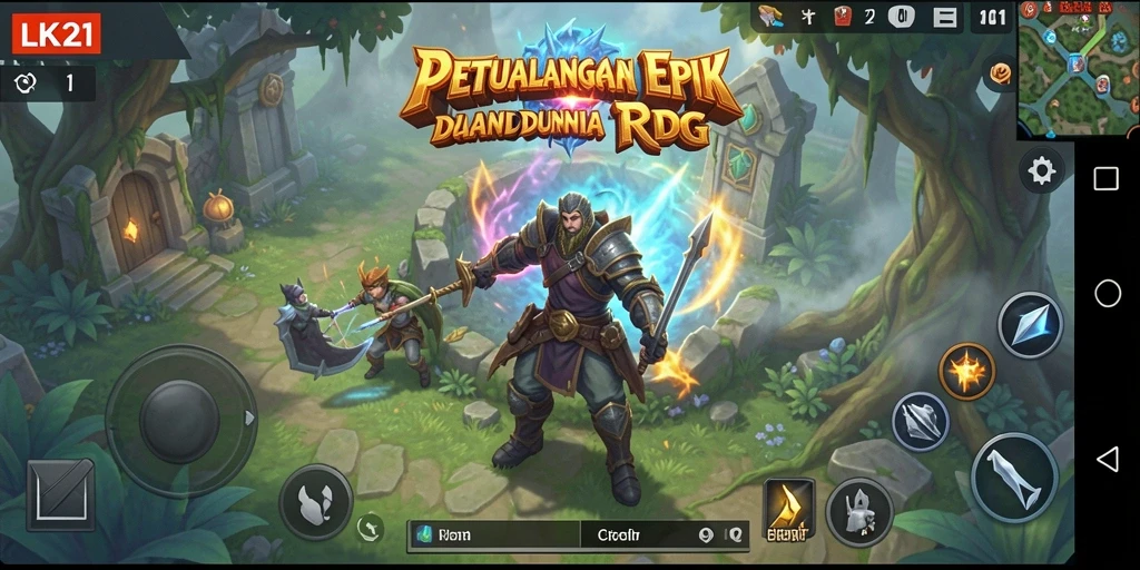 Screenshot utama LK21 menampilkan aksi pertarungan karakter dalam dunia RPG.