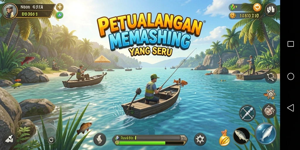 Screenshot gameplay N06 dengan aksi memancing yang seru.