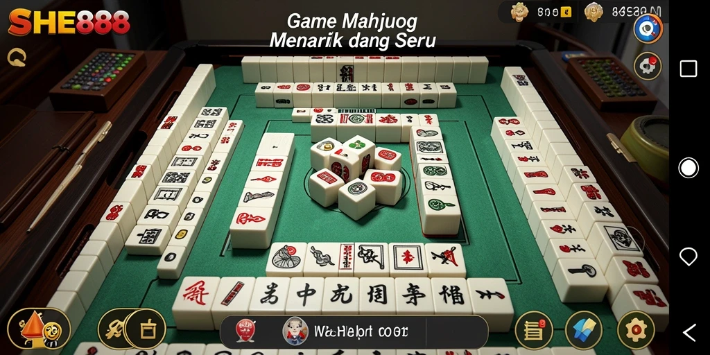 Screenshot utama SHE888 menunjukkan pengguna menikmati permainan Mahjong.