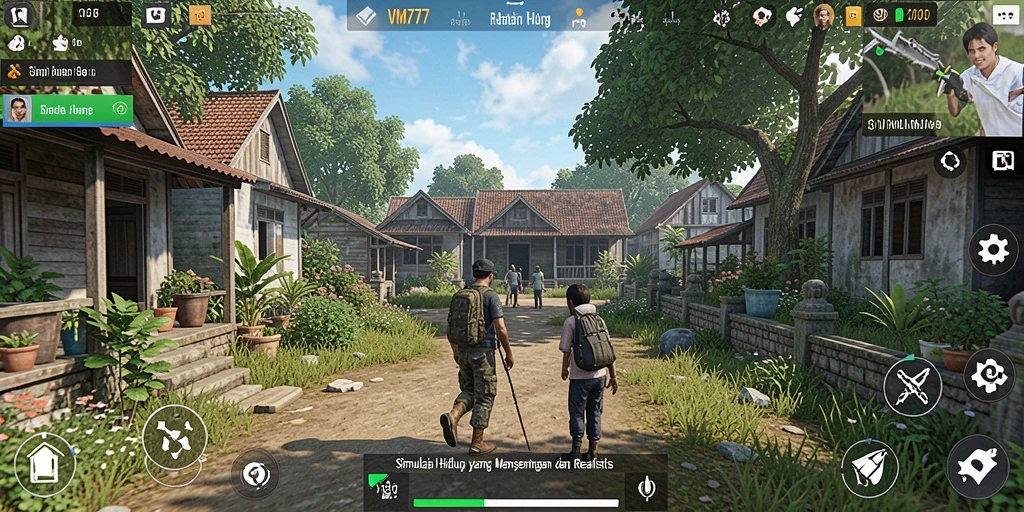 Tampilan gameplay VM777 dengan berbagai aktivitas interaksi sosial.